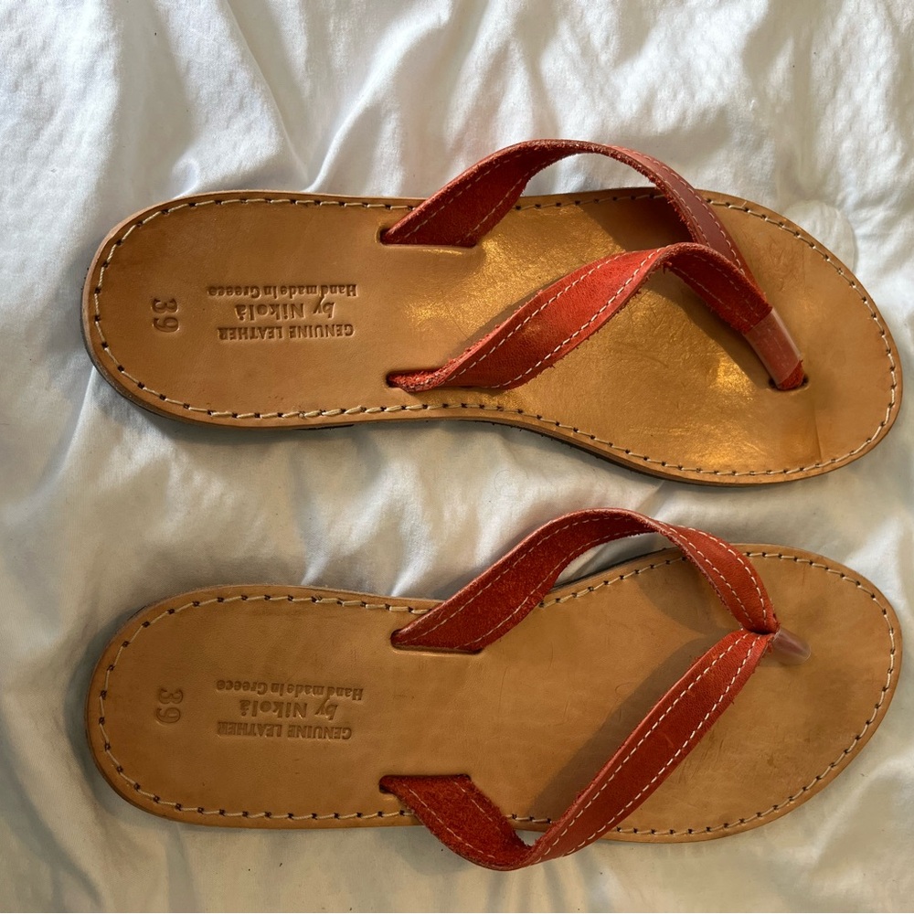 Genuine Leather Orange-Red Handmade in Greece